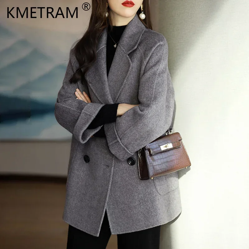 90% Wool Coat Women Luxury High Quality Woolen Jacket Korean Fashion Herringbone Autumn Winter Coats and Jackets Chaqueta Mujer