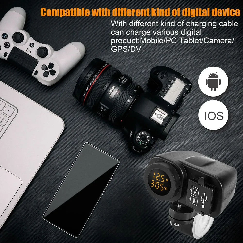 

Зарядное устройство для мотоцикла Better-Motorcycle с цифровым дисплеем QC3.0, двумя USB-портами, быстрой зарядкой, вольтметром, термометром и разъемом для телефона