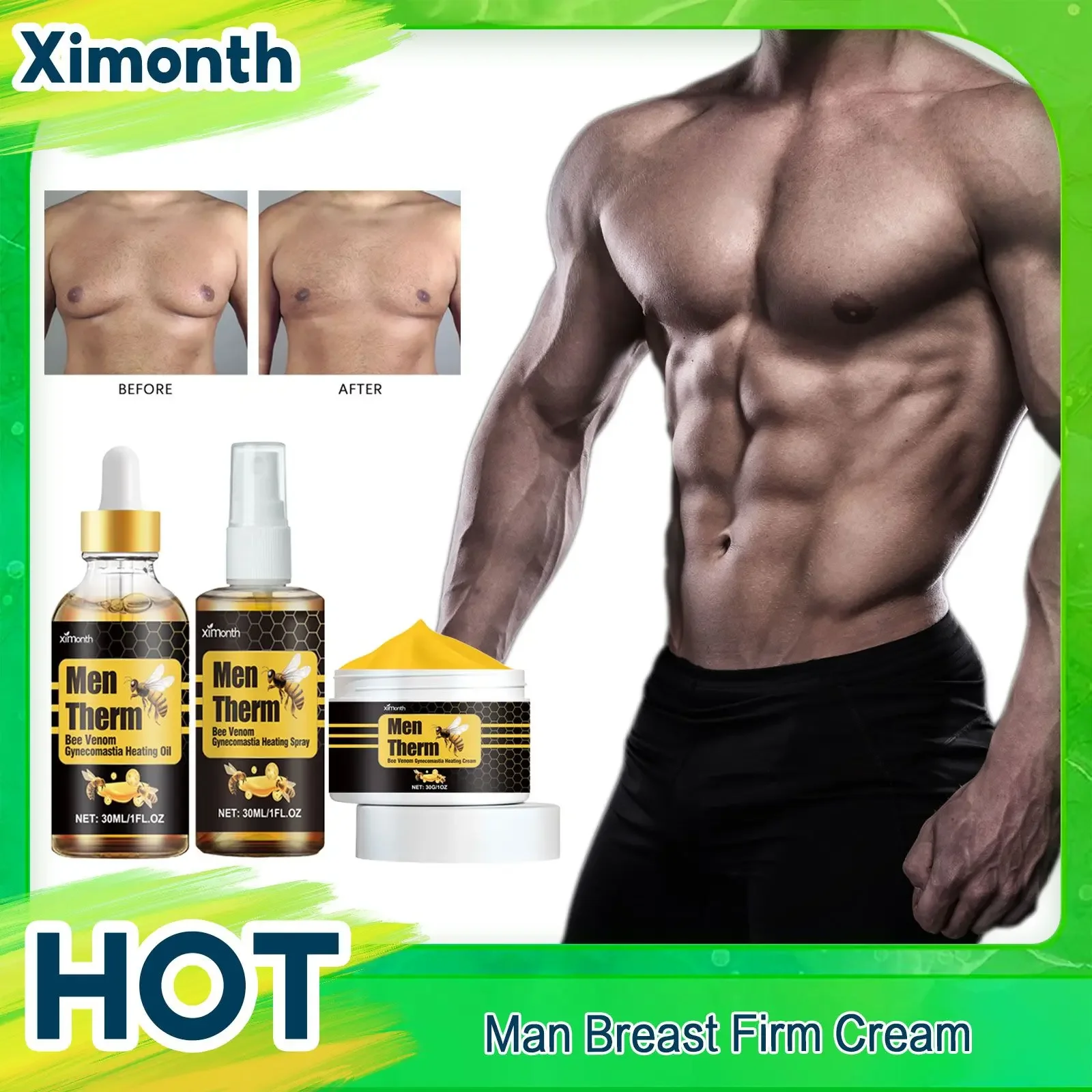 

Abdominal Muscle Massage Cream Shrink Chest Gynecomastia Tighten Belly Fat Burning Anti Cellulite Man Breast Firming Essence Oil