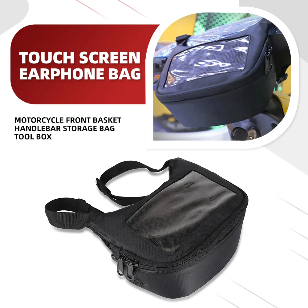 

Motorcycle Handlebar Bags Waterproof Bag Touch Screen Phone Holder Motorcycle Front Basket Handlebar Storage Bag Tool Box