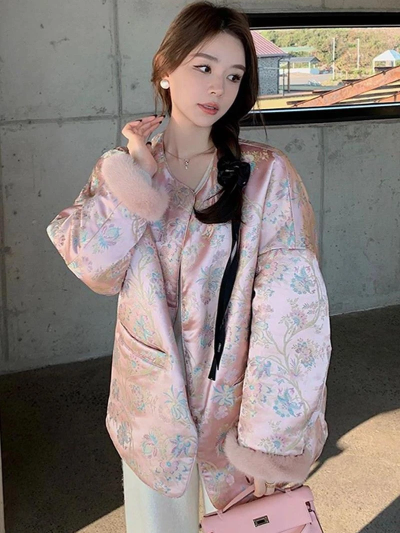 

Новое женское пальто в китайском ретро-стиле, розовое, высококачественное, осенне-зимнее, на пуговицах, элегантное, для повседневной носки, с длинным рукавом