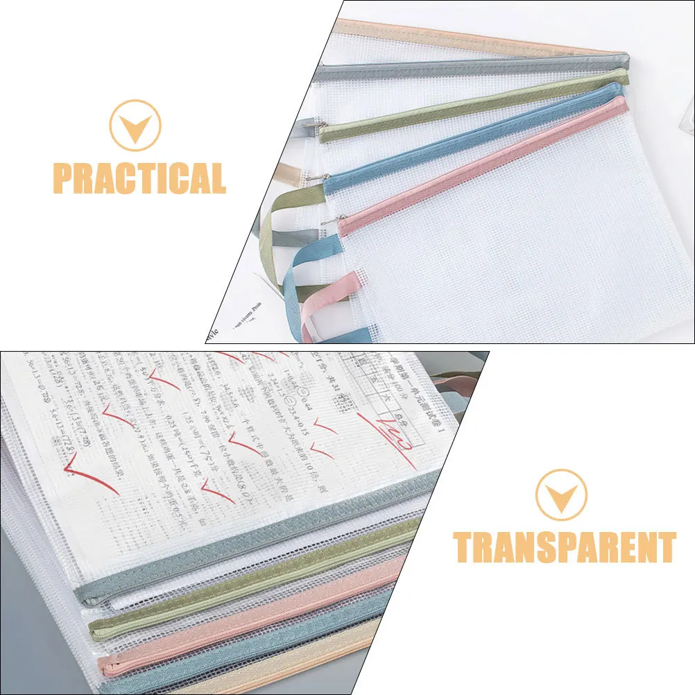 5 قطع حقيبة ملفات شفافة شبكية مقاومة لرذاذ الماء بسعة كبيرة محمولة بسحاب حقيبة مستندات منظم شبكي لمكتب الفصول الدراسية