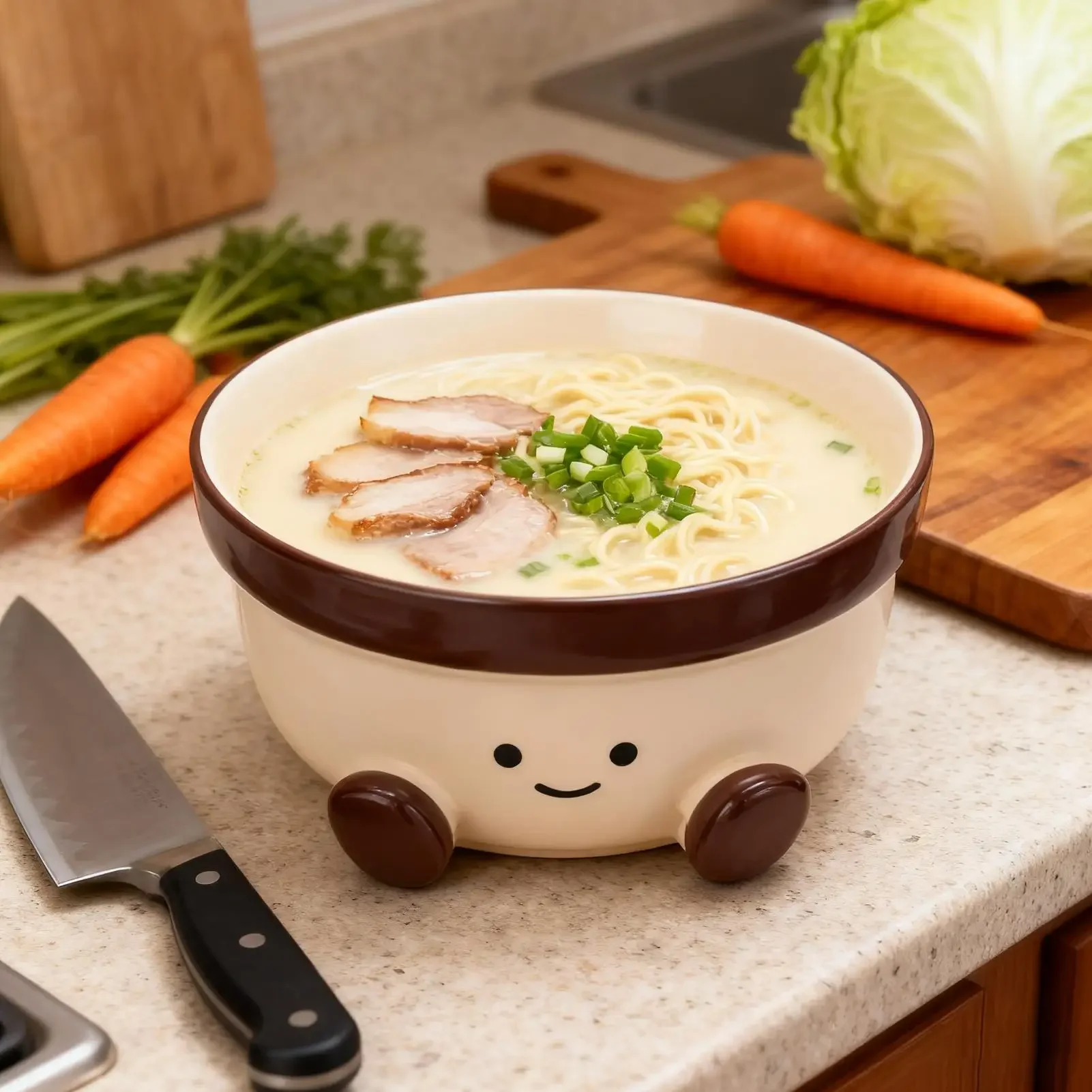 Noodles Bowl 900ml Ceramic 3D Footprint Cookware Heat-Resistant Noodle Bowls for College Dormitory Meal Travel Kitchen Dining