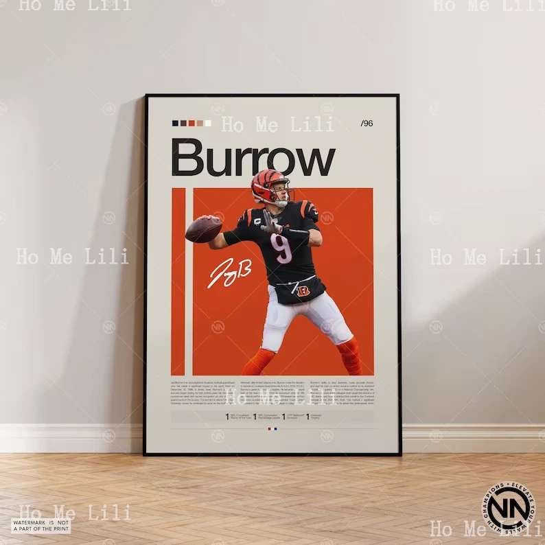 Joe Burrow Poster Rugby Team Poster Bedroom Decorative Canvas