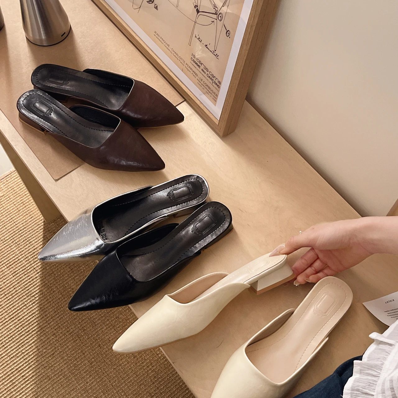 Sexy Designer Damen-Mules mit Niedrigem Absatz, Modische Geschlossene Slipper, Weiche Leder-Sandalen für Partys und Festliche Anlässe