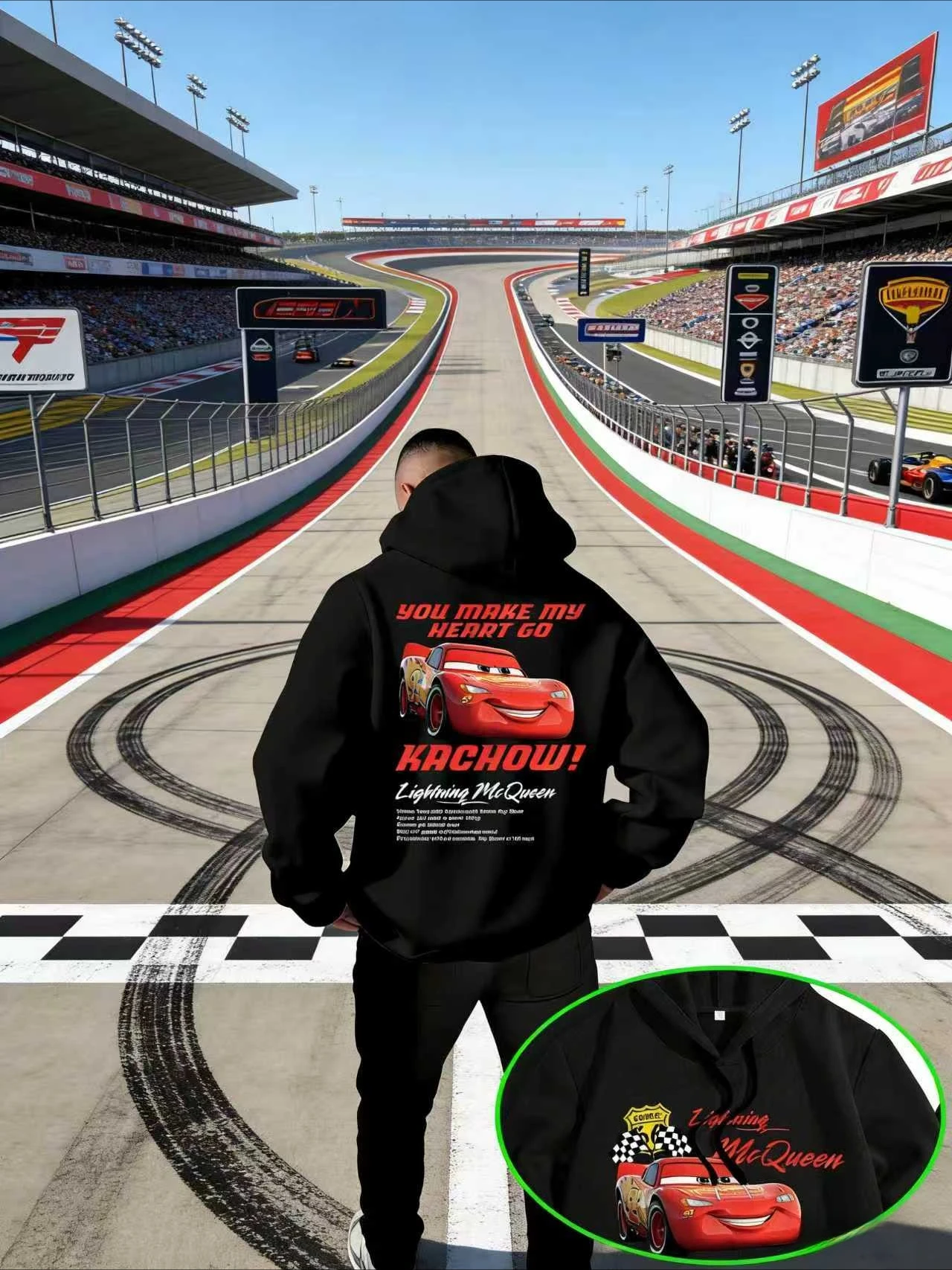 

Disney McQueen Hooded Sweatshirt for Autumn/Winter 2026 Casual, Loose, Pure Cotton, Unisex Hoodie