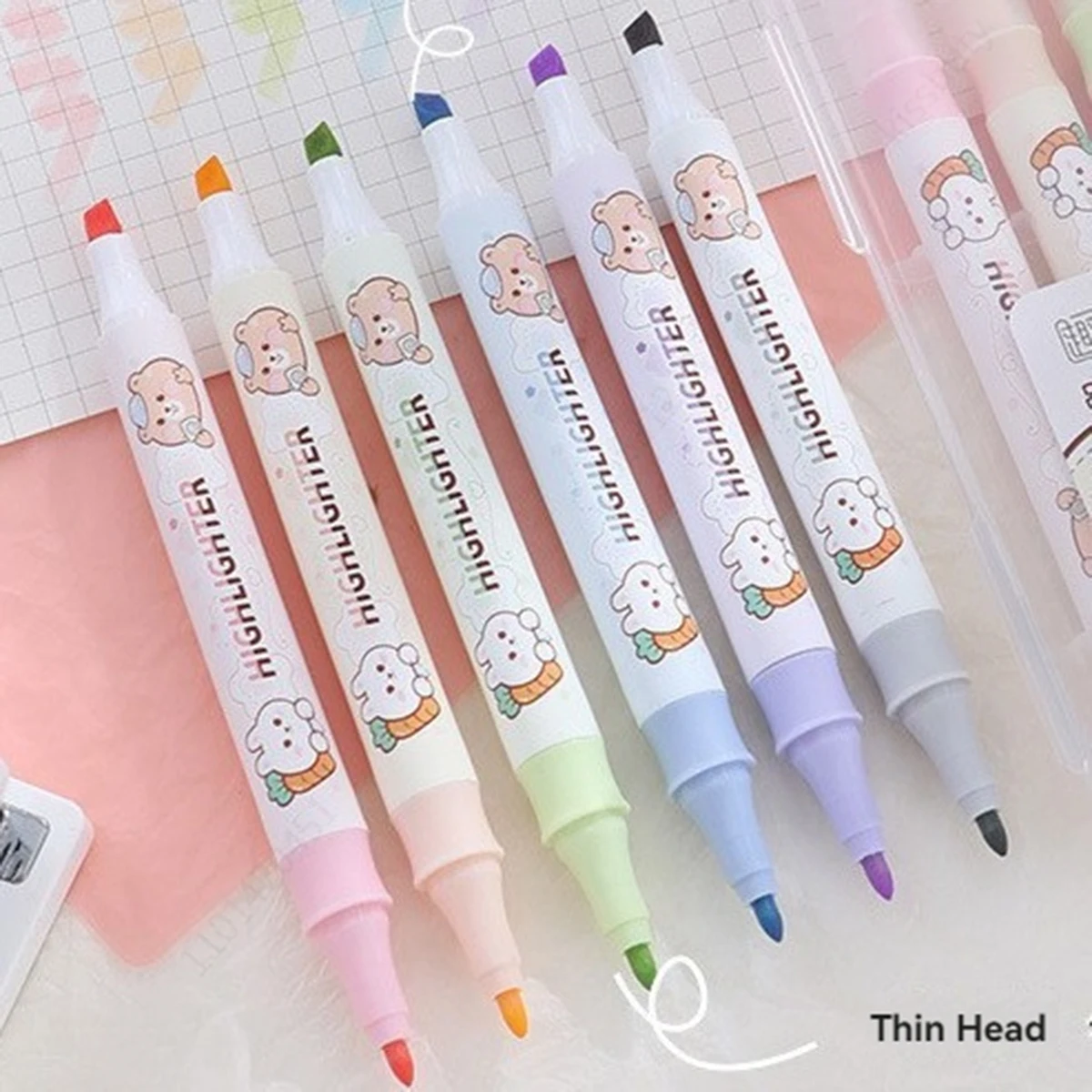 قلم تحديد Kawaii DoubleTips، ألوان متنوعة، مجموعة أقلام رسم مائية سريعة الجفاف مكونة من 6 قطع #6