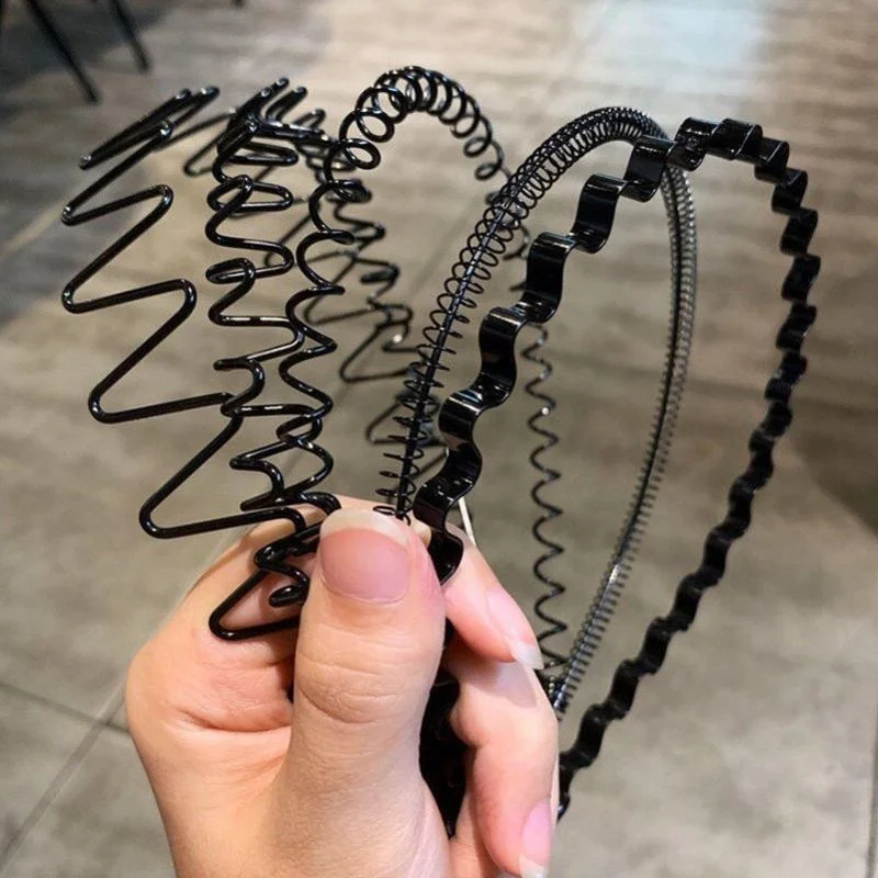 Banda para el cabello con forma de onda para hombres y mujeres, diadema en espiral de Metal negro antideslizante, tocado para lavar la cara, Unisex,