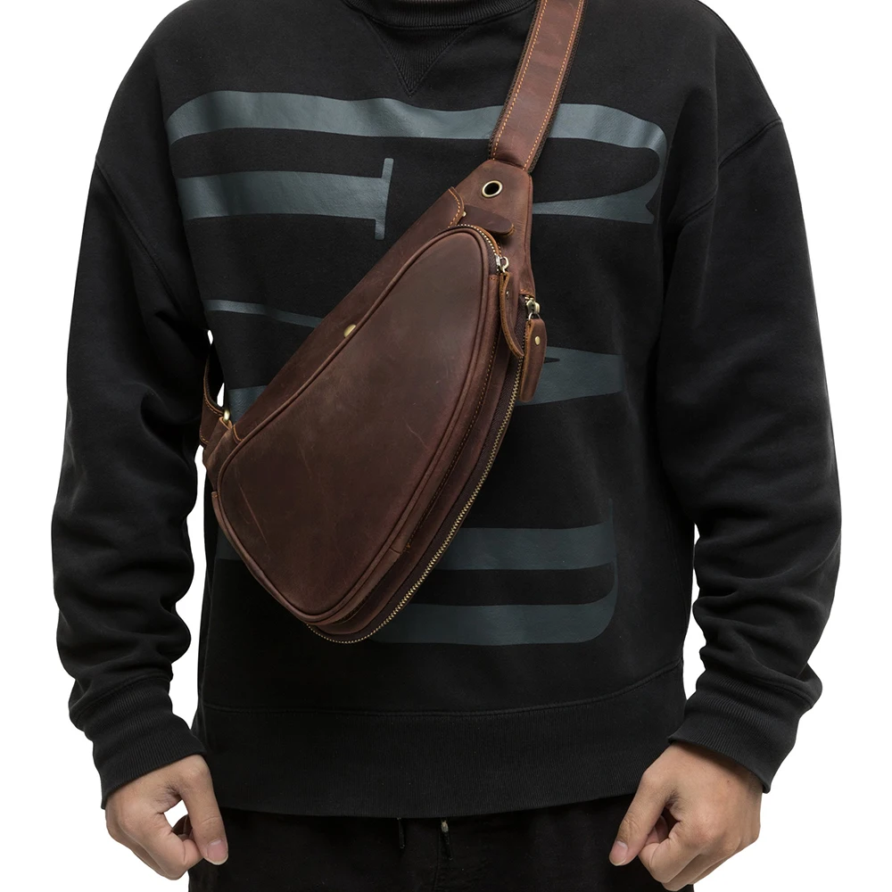 New leather men's bag outdoor fashion men's crossbody bag large capacity multiple pockets expandable chest bag