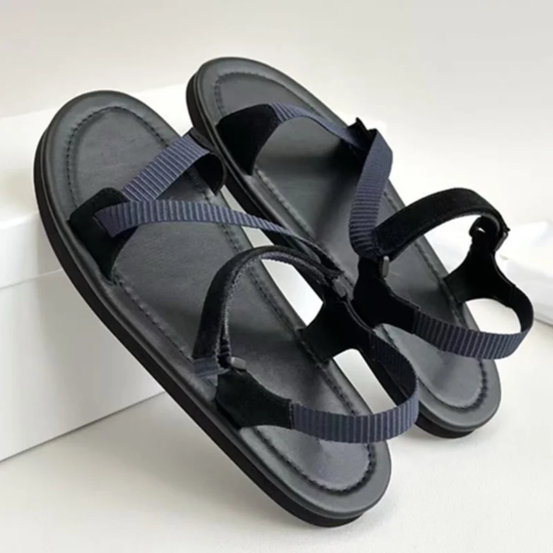 

Jenny&Dave Fashion Ladies Shoes French Minimalist Women's Flat Sandals Shoes Contrasting Leather Casual Summer Sandals Women
