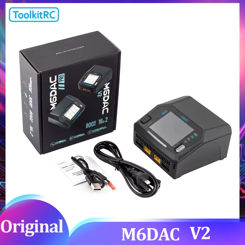 ToolkitRC – chargeur de batterie Lipo intelligent M6DAC V2, double canal, déchargeur AC 200W DC 400WX2 16A pour modèle de voiture 1-6S LiHV LiPo PD 65W