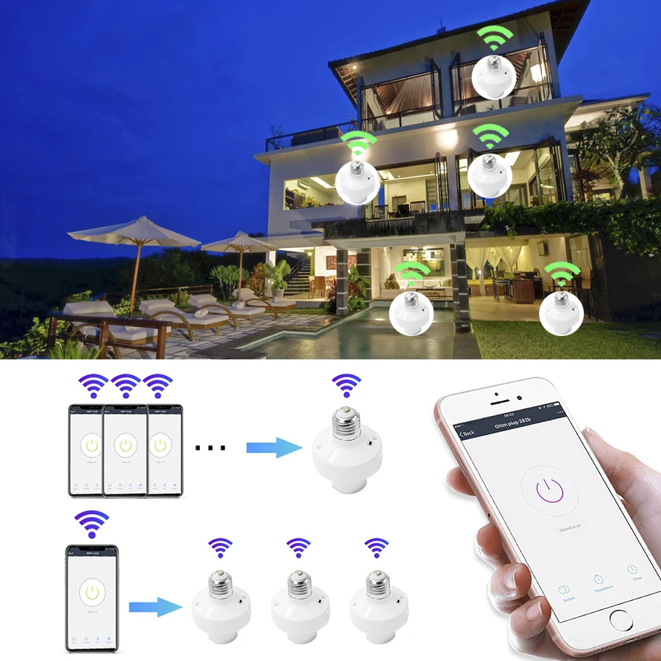 Ewelink Smart Lamp Holder Bluetooth AC 110V 220V Wifi APP Remote Control Smart Home Light Bulbs Voice Control Alexa Google Home