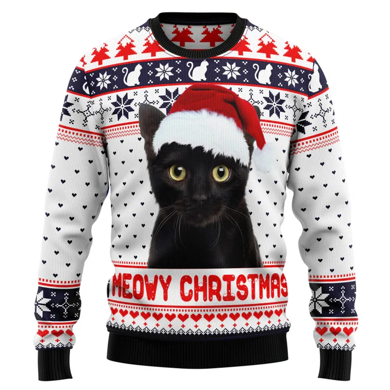 Hot Sale 3d Printed Cat Christmas Sweater Men Animal Pets Ugly Christmas Sweatshirts Long Sleeve Tops New Year Festival Hoodies