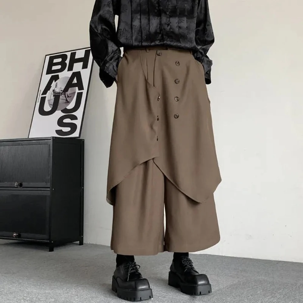 Japanese Gothic Dark Style Pants Skirt Irregular Layered Pants Hakama Autumn Fashion Streetwear All-Match Samurai Pants Unisex