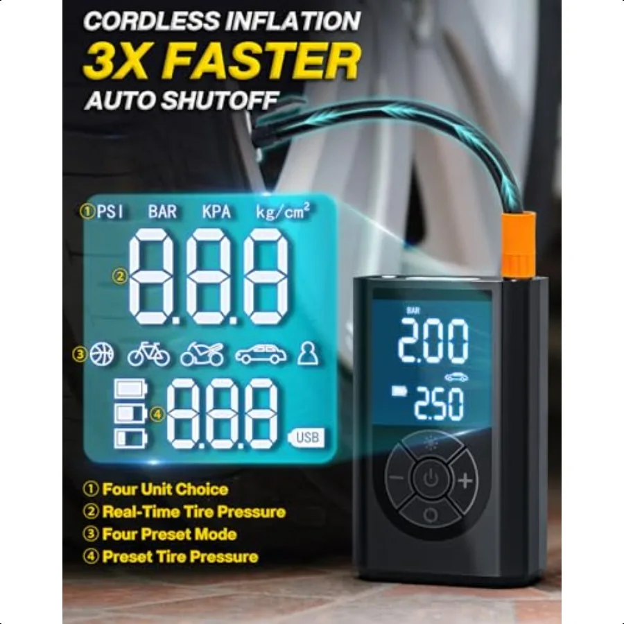 Kit de réparation de pneus avec compresseur d'air Portable, 58 pièces, avec cordl, Iator, 150 PSI, pour voiture, moto, tracteur, camion Ba