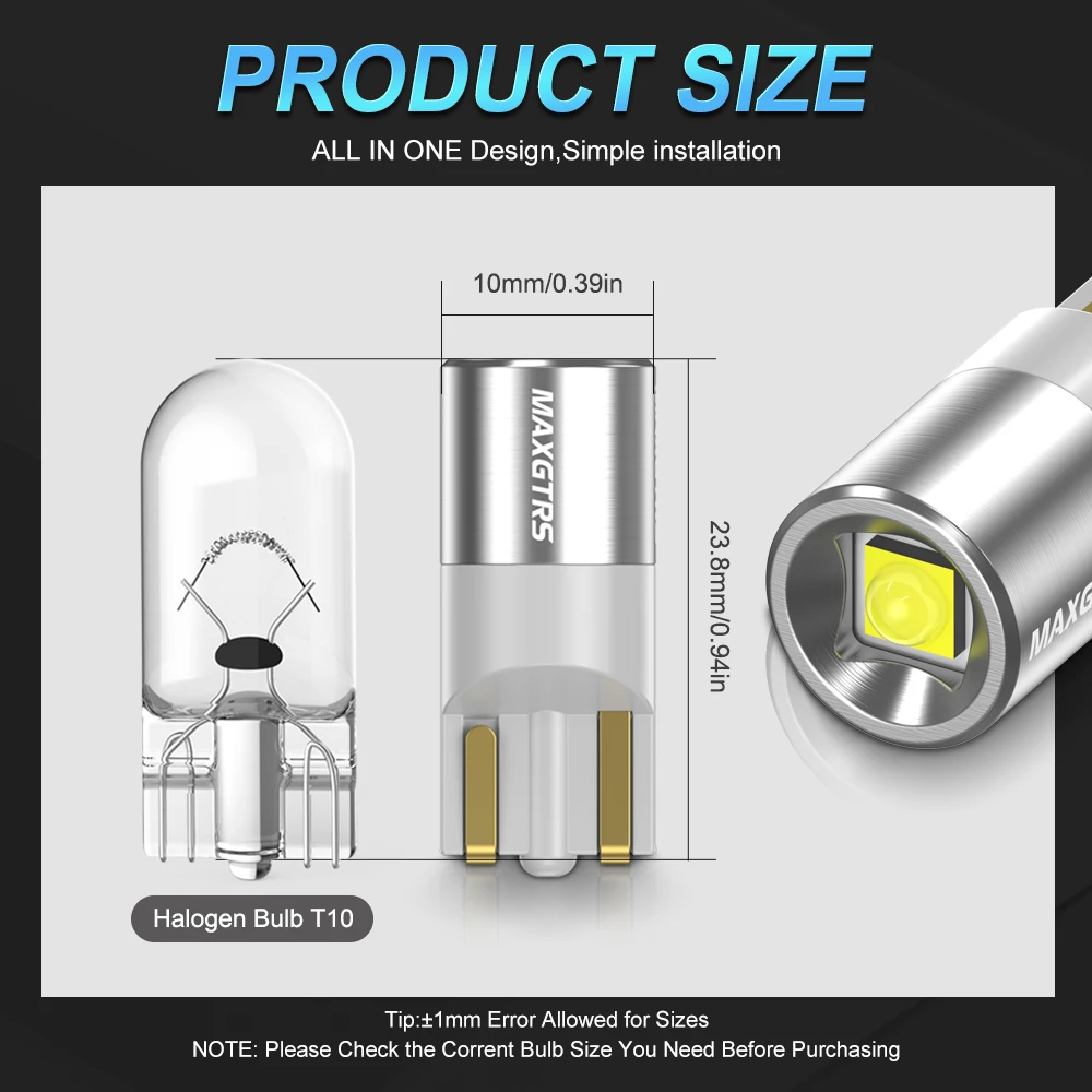 2x T10 W5W LED Car Clearance Light Wedge Turn Side Bulb Interior Reading Dome Lamp 12V For Hyundai Toyota CHR Corolla 150 Camry
