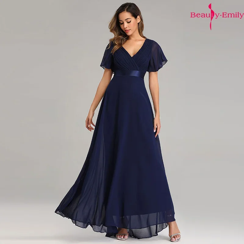 Gaun Malam Elegan Beauty-Emily Gaun Prom Wanita Sifon Kerah V Gaun Pesta Gaun Formal Panjang Gaun Maxi 2022 Gaun Panjang