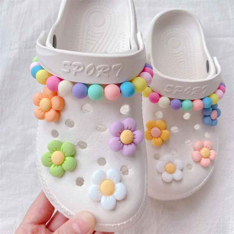 Hot Sale 1 Set Colorful Big Flowers PVC Hole Shoe Charm Accessories Diy Shoe Buckle Decor Fit Pins Charms Kid Party Gift 2024