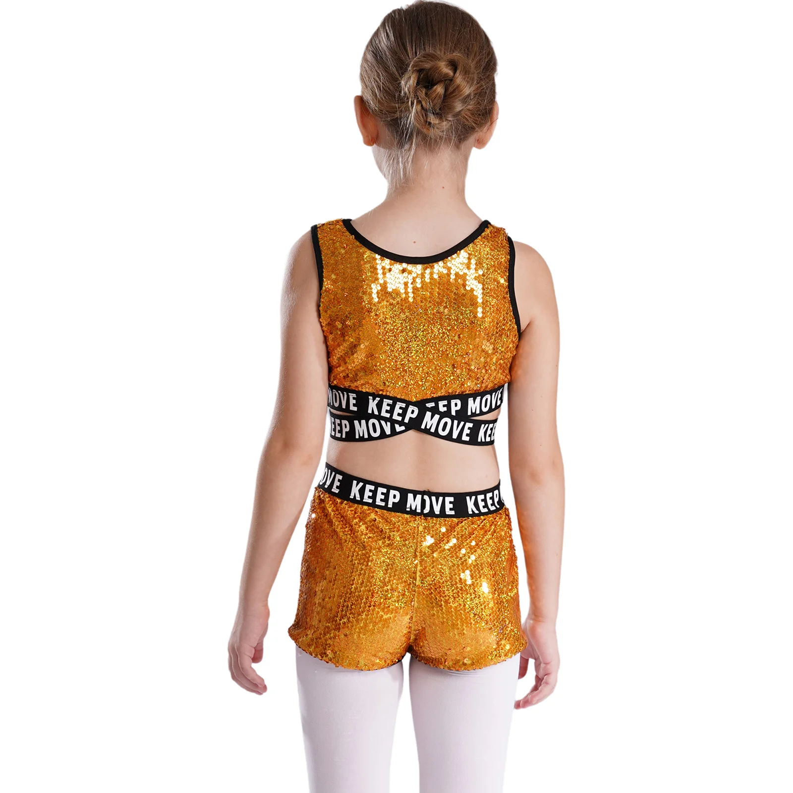 Kids Girls Sequins Crop Tank Top and Shorts Set 2 Pieces Modern Jazz Hip-hop Dance Clothes Sparkle Dance Performance Costumes