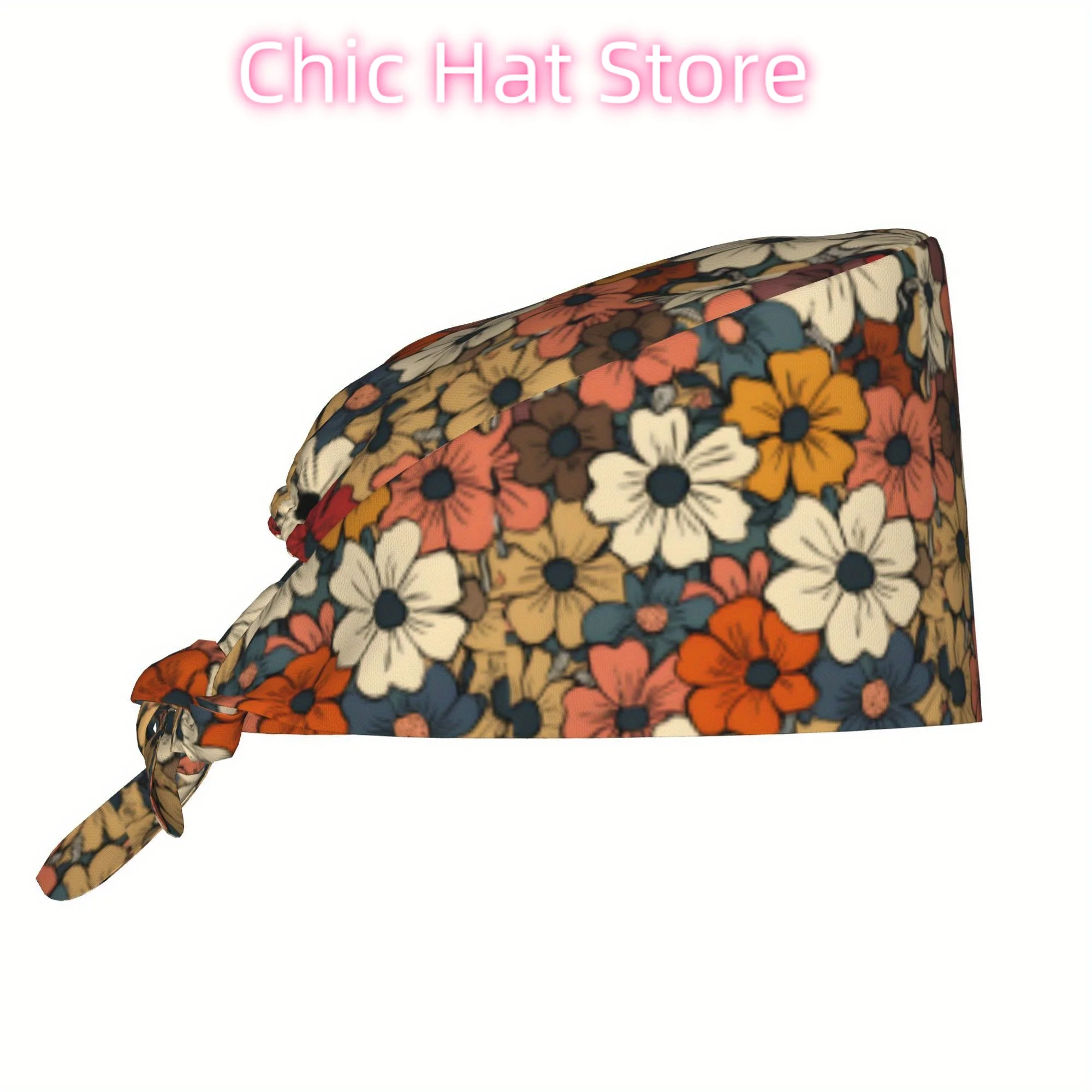 1pc Unisex Adjustable Lightweight Dustproof Skull Cap - Floral Print Nurse, Chef & Work Hat with Tie-Back Closure, Multi-Purpose