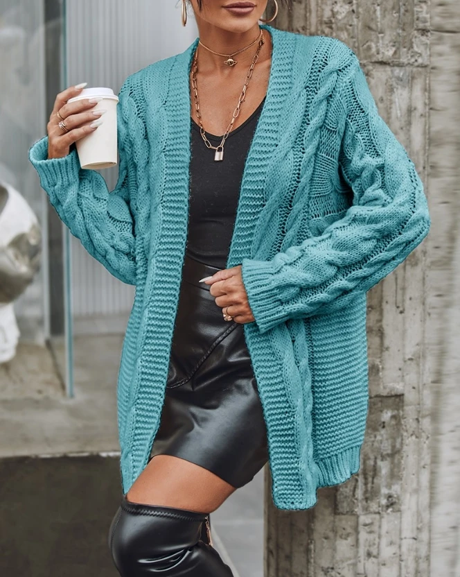 2024 Autumn Winter Spring New Fashion Casual Elegant Cable Knit Open Front Cardigan Coat Top Female Clothing Outfits