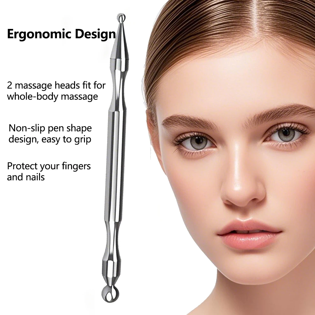 Acupuncture Pen Stainless Steel Deep Tissue Massager Dual Head Facial Reflexology Acupressure Bar for Body Meridian Relief Pain