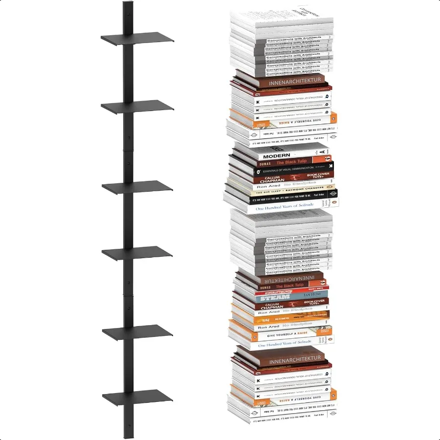 Estantería flotante Invisible para montaje en pared, paquete de 3 torre de libros de columna negra, organizadores de libros verticales de 6 niveles, Bo de Metal resistente