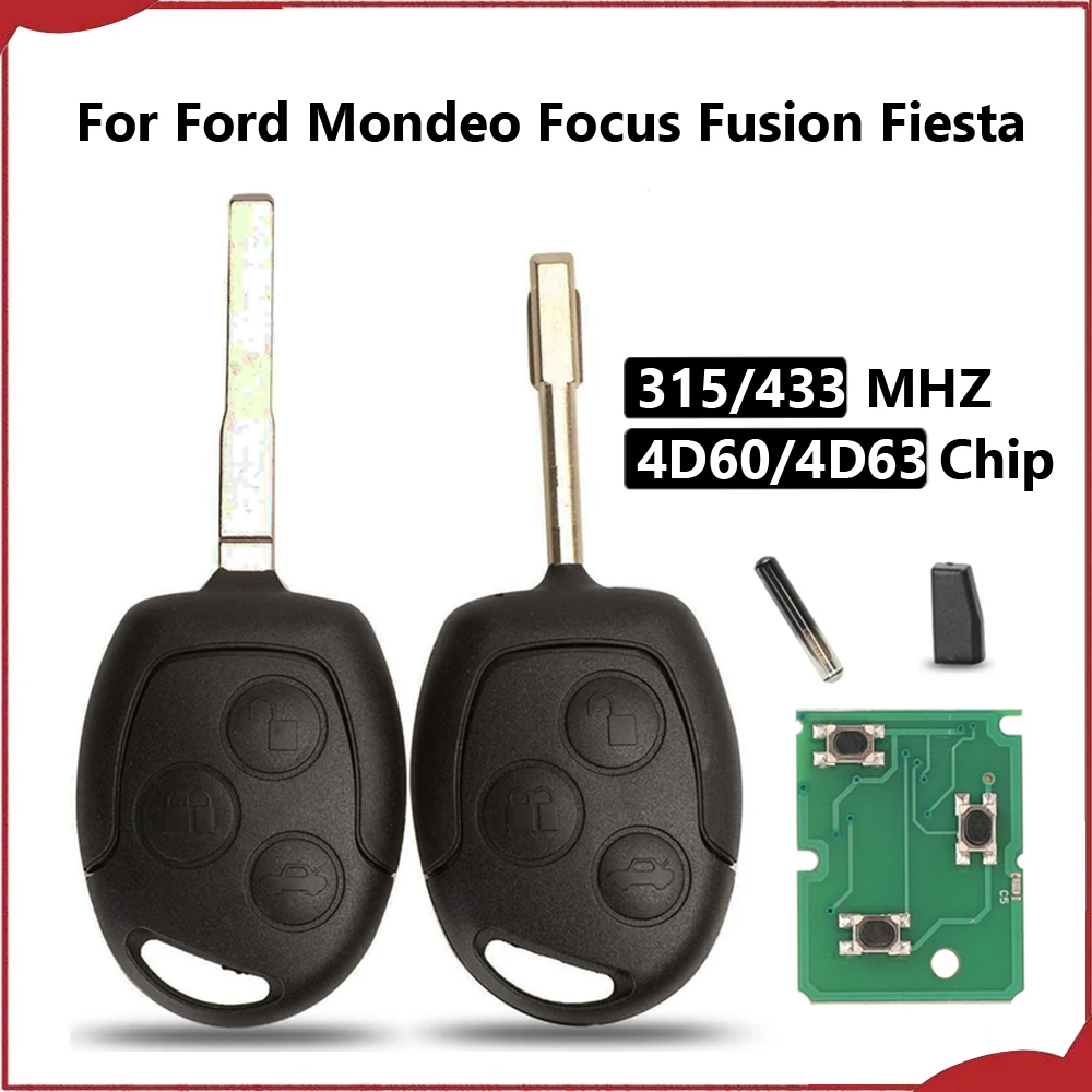 Jingyuqin New 315/433MHz 4D60 ID63 Chip Remote Key Fob For Ford Mondeo Focus Fusion Fiesta Galaxy Transit HU101/FO21 Blade