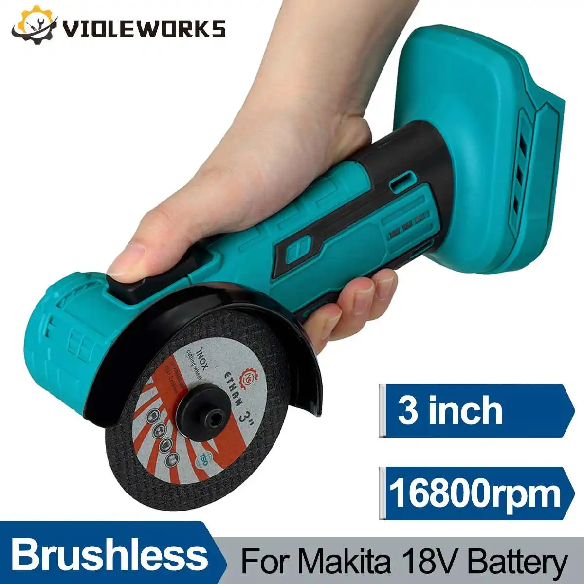 Mini Angle Grinder Brushless Cordless Polishing Machine Diamond Cutting Grinder with 2 Cutting Disc for Makita 18V Battery