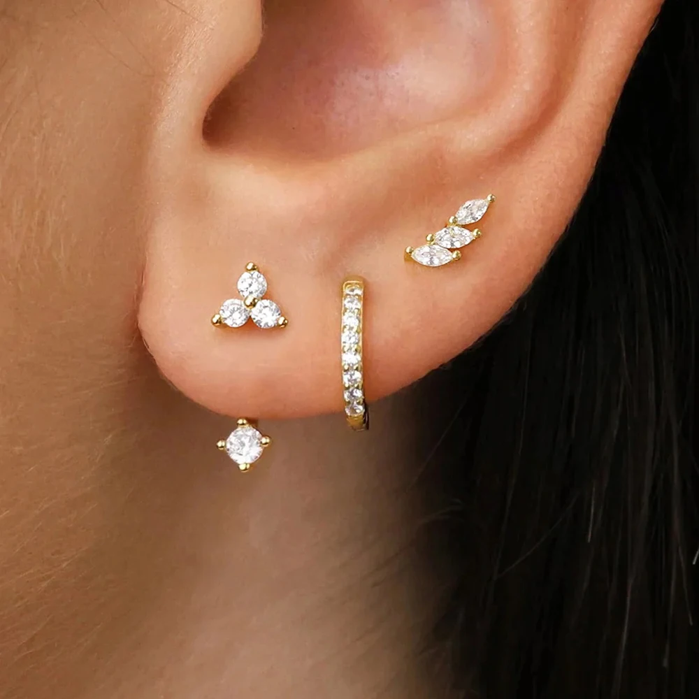 6PCS Exquisite Green Zircon Hoop Earrings Set for Women Gold Plated Stainless Steel Cartilage Piercing Earring Statement Jewelry