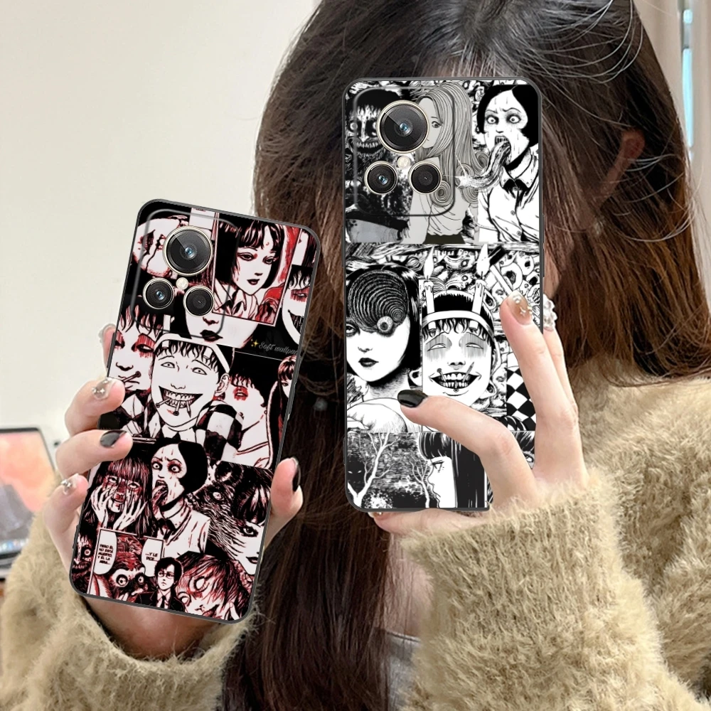 Junji Ito Cool Souichi Mobile Cell Phone Case for Realme GT 2 9i 8i 7i Pro X50 X2 C35 C21 C20 C11 C3 Black Phone Cover Shell