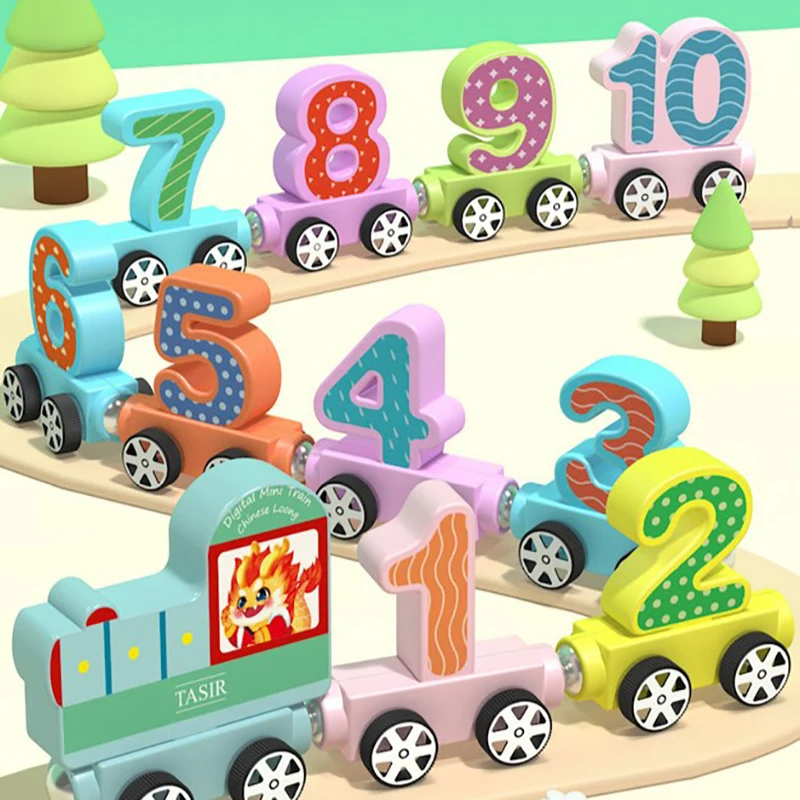 11PCS/Sets Magnetic Digital Train Colorful Cognition Wooden Toy Learning Car Montessori Children's Assembly Educational Toys