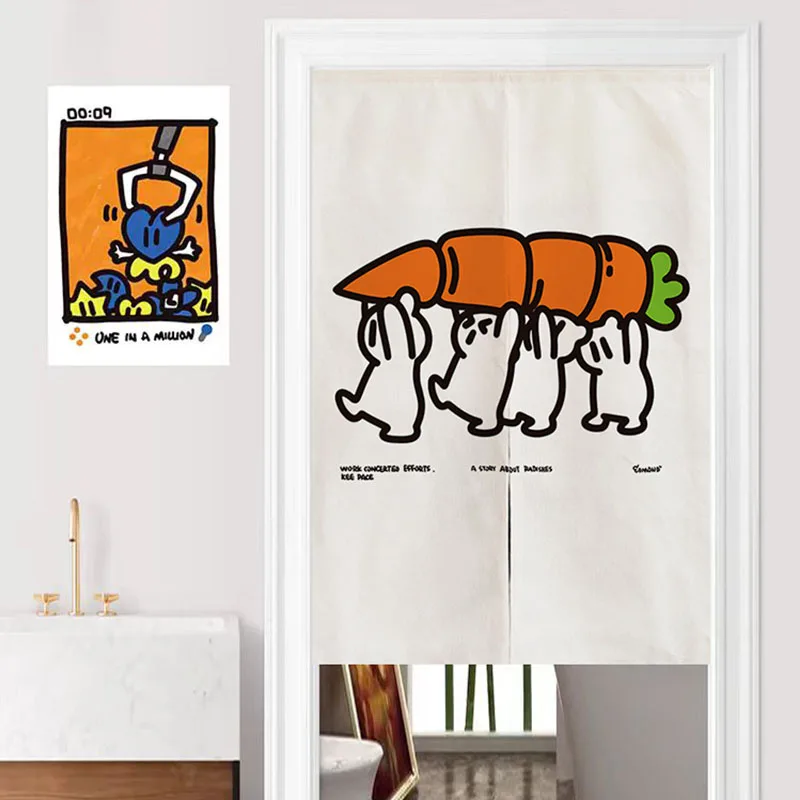 VIKAMA Line Art Long Cat Noren Door Curtain Minimalist Japanese Print Hanging Curtain Bedroom Door Partition Simple Home Decor