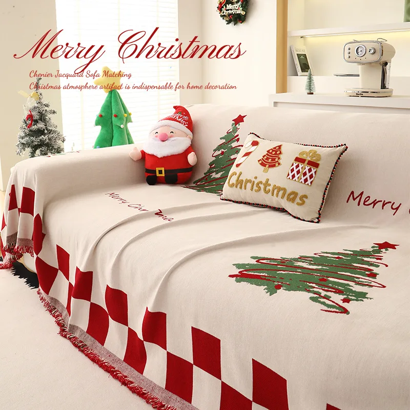 

Christmas Festival Decoration Chenille Sofa Cover,All Seasons Blanket Sofa Towel,Living Room Anti-cat Scratch Cover M080