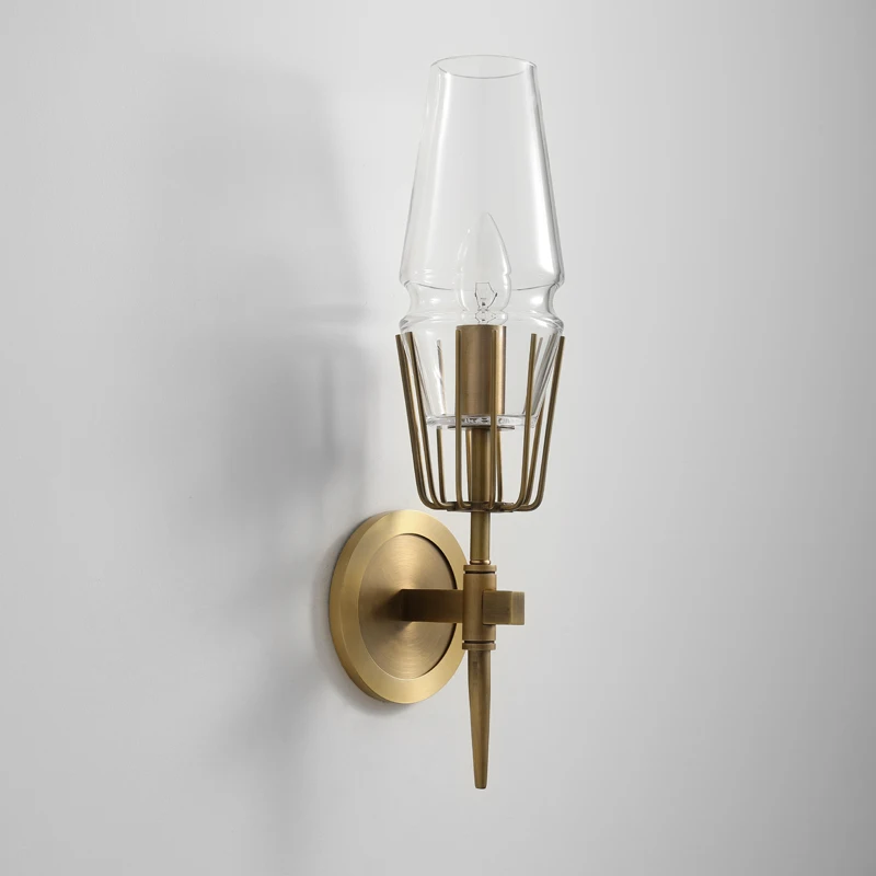 

All-copper postmodern wall lamp simple and beautiful Nordic designer copper wall lamp living room dining room study bedroom samp