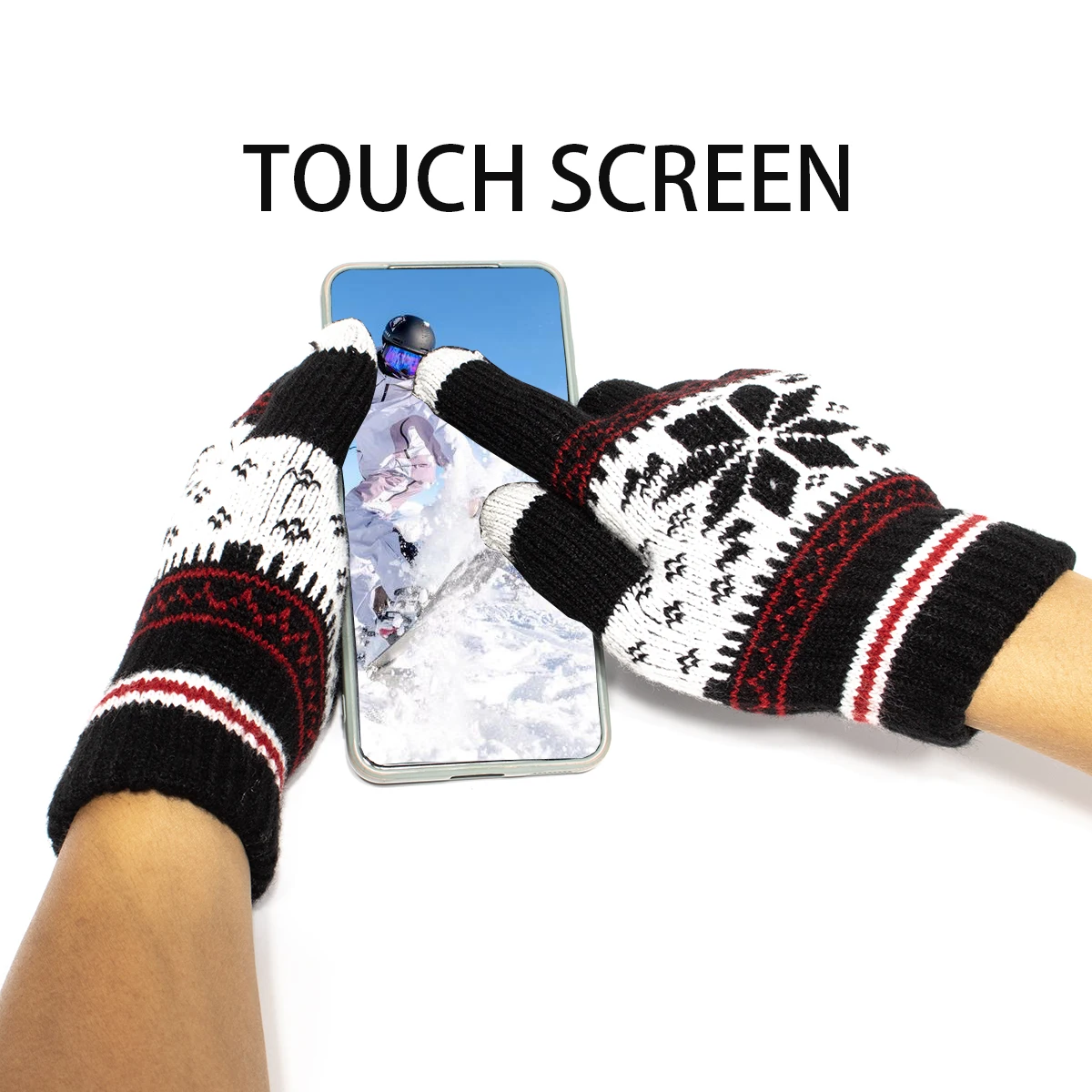 

1 Pair Winter Riding Gloves Touchscreen, Warm Knitted Motorcycle Gloves for Men Women, Snowflake Design Street Bike Gear