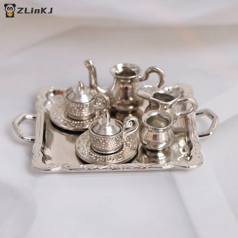 Coffee Tea Game - ▶ 1:12 Poppenhuis Miniatuur Zilveren Metalen