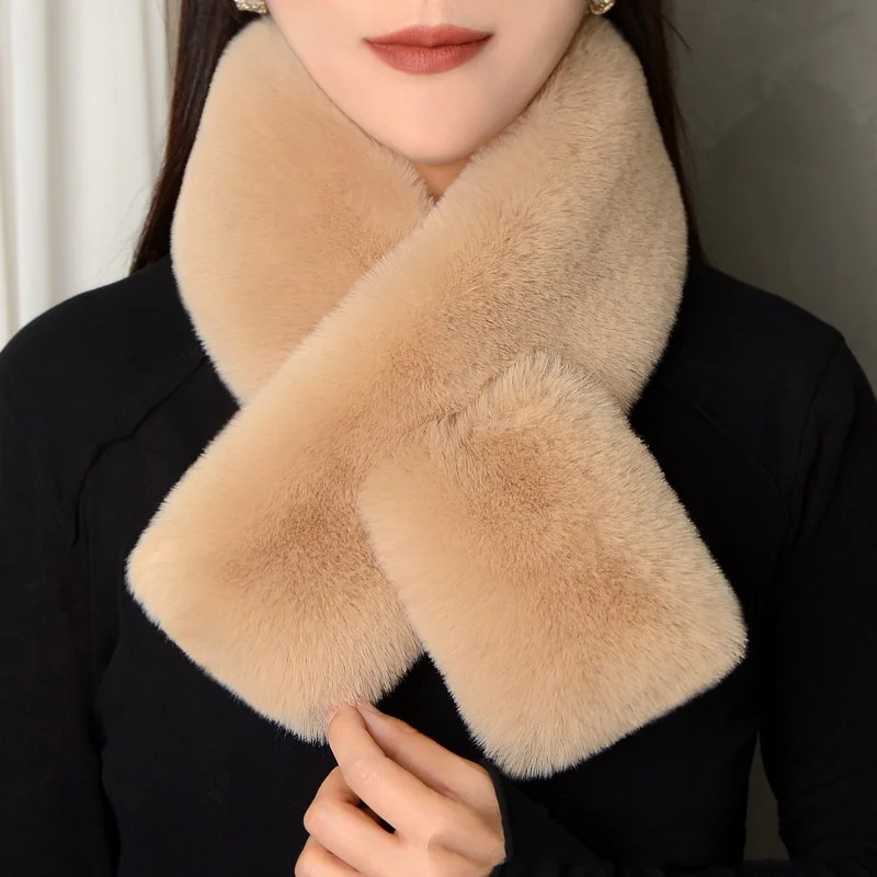 

Luxury Winter Warm Faux Fur Rabbit Fur Scarf Double sided Plush Thickened Fur Warm Hundred with Female Students Scarf Fur Collar