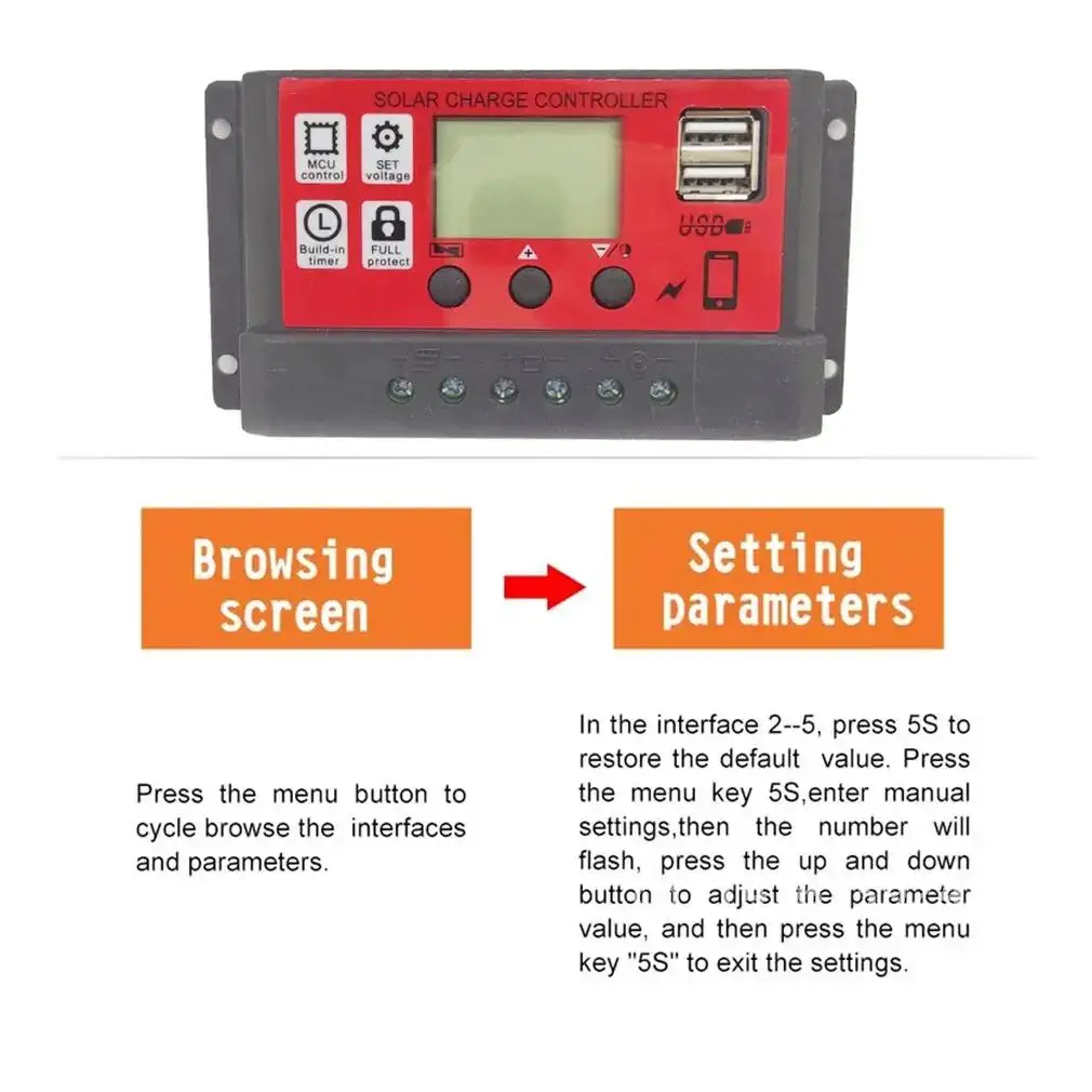 

Solar Panel Battery Intelligent Regulator 12V/24V Solar Charge Controller 10/20/30A LCD Display Home PV Charging Regulator Red