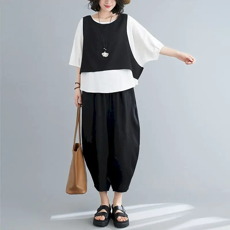 Fashion Sets for Women Casual Loose T-shirts Suits Oversized T Shirt and Vest and Haren Pants 3 Piece Set Summer Women Clothes