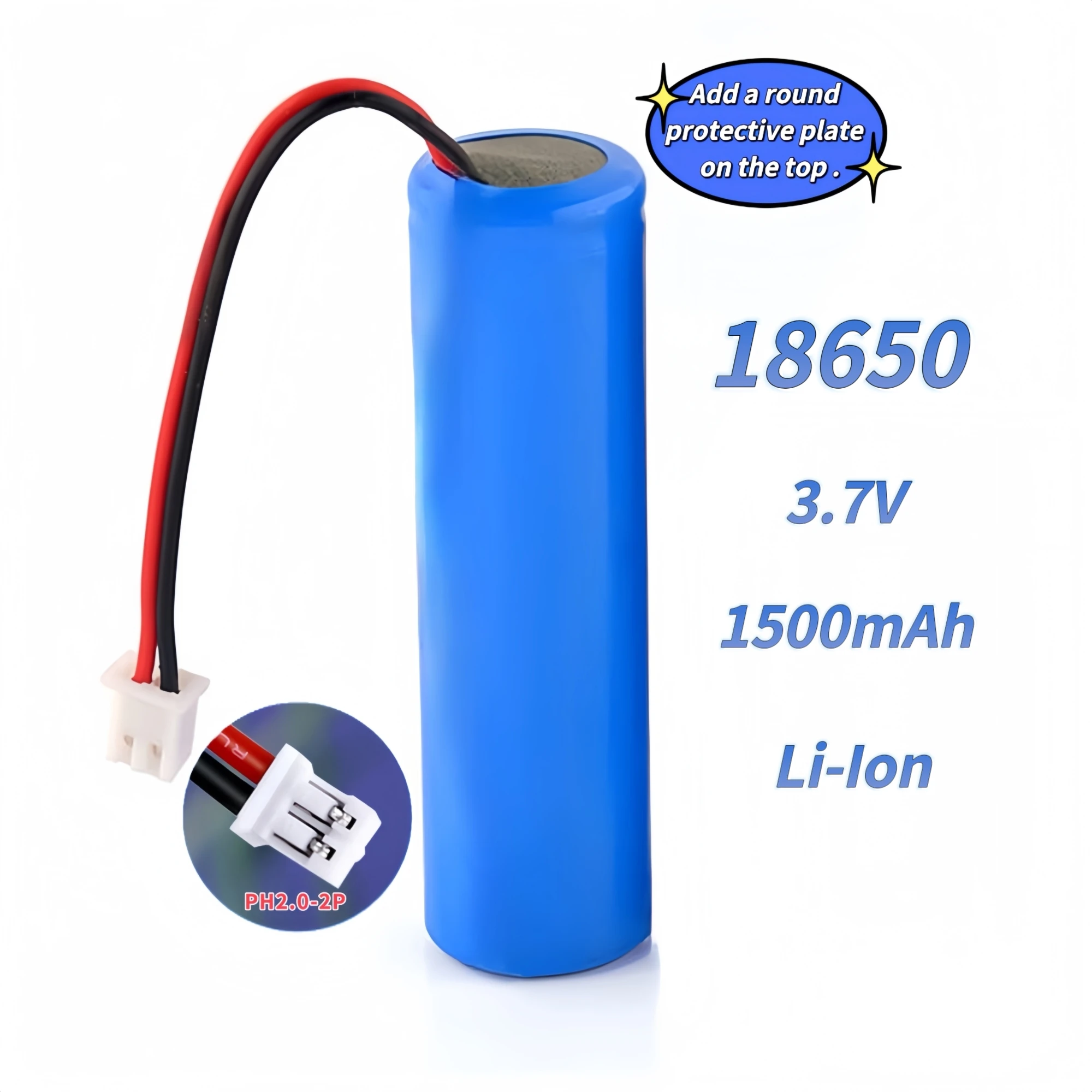 10PCS 18650 Rechargeable Lithium Battery 3.7V 1500mAh with SM/PH2.0/XH2.54/JST Plug for Router Record player‌ E-cigarette Audio