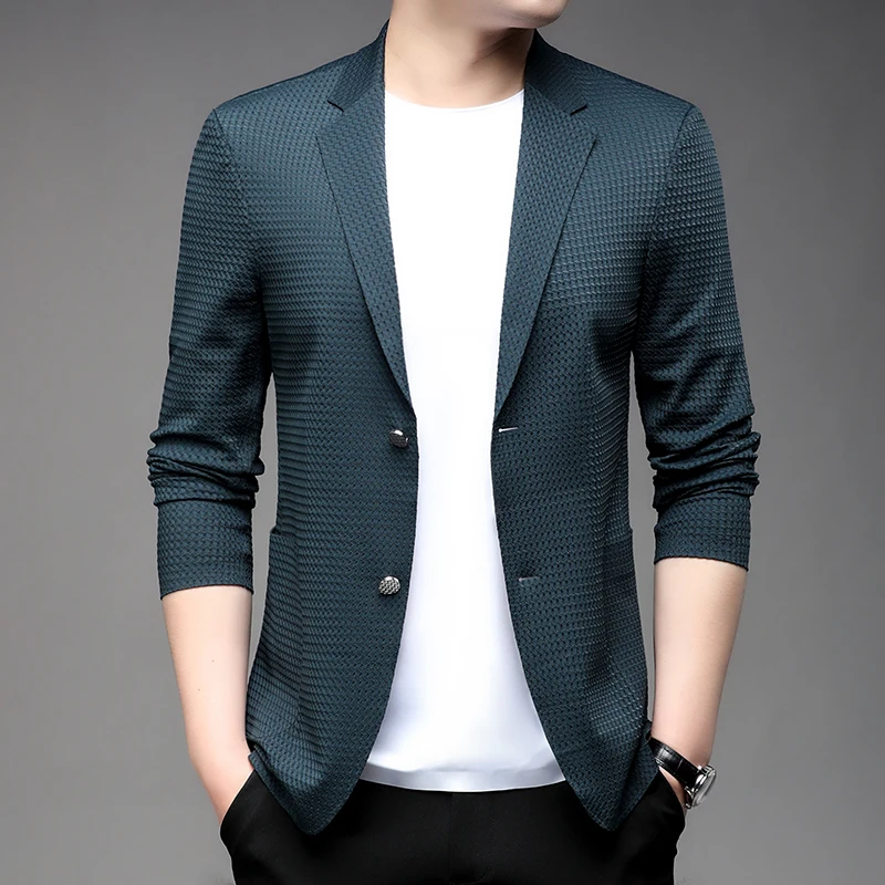 Spring and Summer New Young Men\'s Suit Fashion = Casual Thin Coat Fabric Composition 82.2% Nylon 17.8% Spandex  Blazer Men