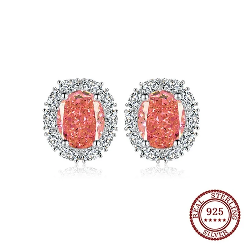 

S925 Pure Silver High Carbon Diamond Papalacha Earrings Pigeon Egg Ice Flower Cut Pink Diamond Earrings