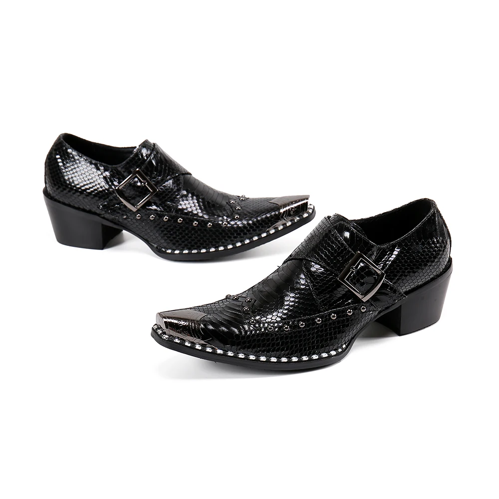 

British Style Black Genuine Leather Men Oxford Shoes Plus Size Rivets Buckle Strap Business Office Brogue Shoes Party Dress Shoe