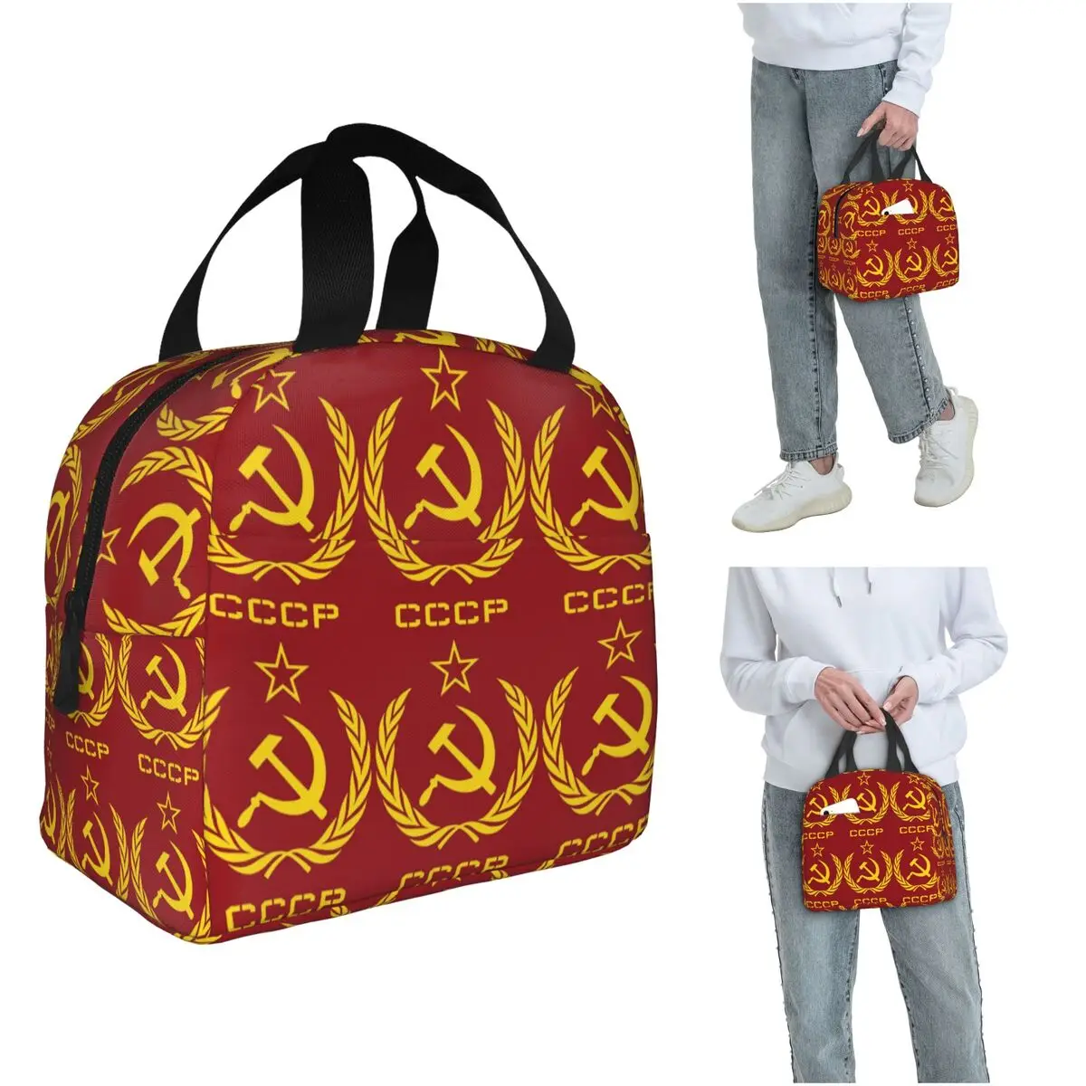 Russian USSR Soviet Union Hammer And Sickle CCCP Communist Insulated Lunch Bag for Women Kids Food Boxes Thermal Lunch Box Tote