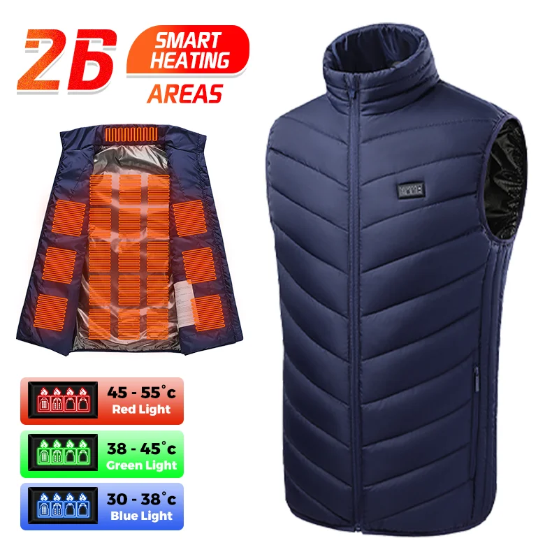 26/21/15 Areas Smart Heated Jacket Men Women Electric Heated Vest Heating Vest Stand Collar Heated Warm Waistcoat Heated Vest
