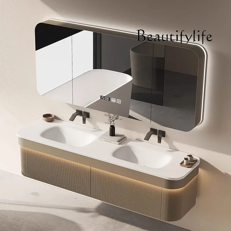 

Villa high-end oak paint bathroom combination bathroom double basin washtable solid wood advanced sense