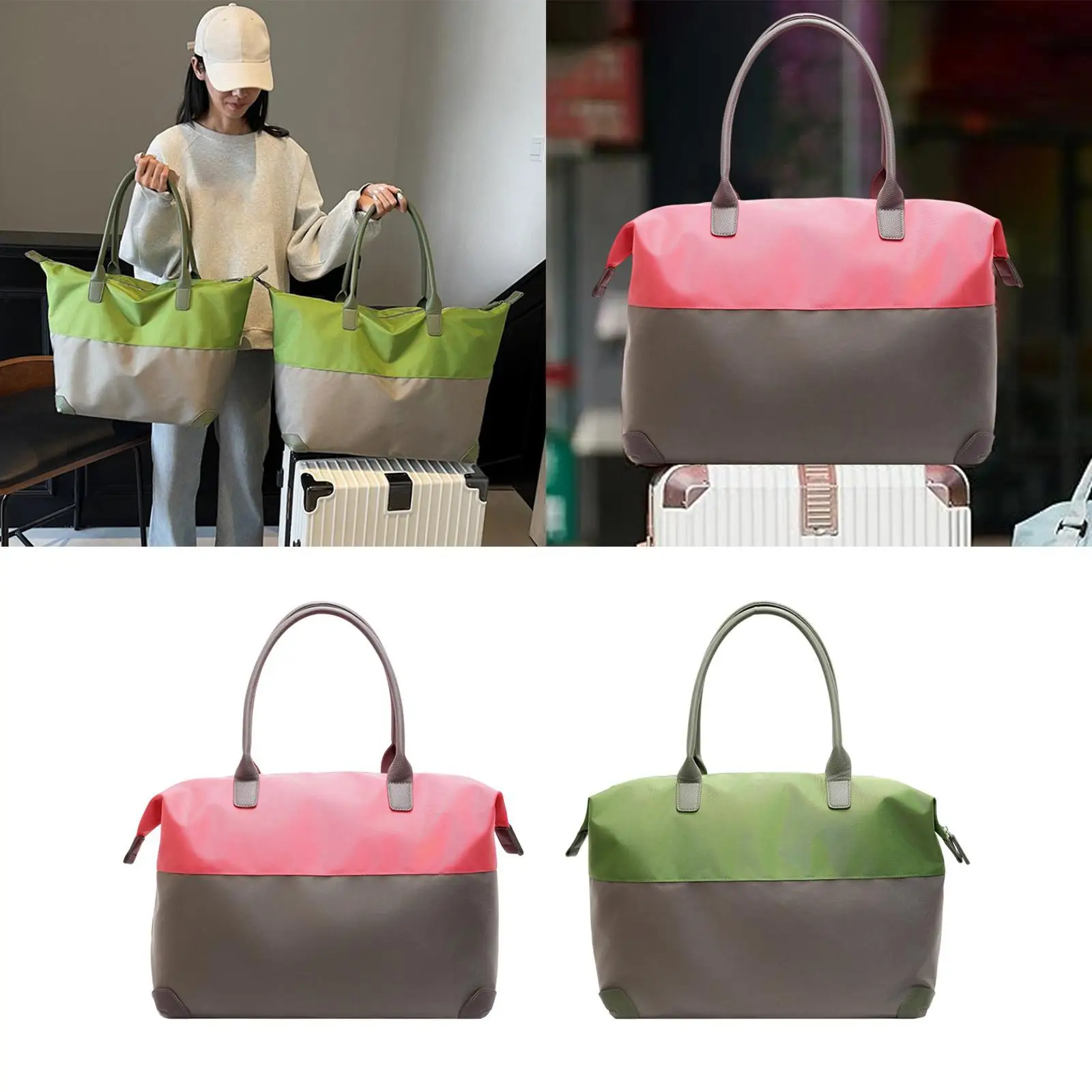 حقيبة سفر من القماش الخشن بمقبض علوي وحقيبة كتف ذات سعة كبيرة ومتعددة الأغراض