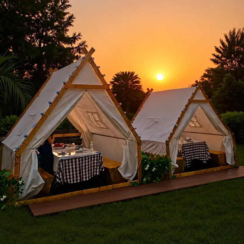 Triangle Tent for Outdoor Camping BBQ Hot Pot Dining Terrace Cabin Style Rainproof Shelter for Star Gazing and B&B Use