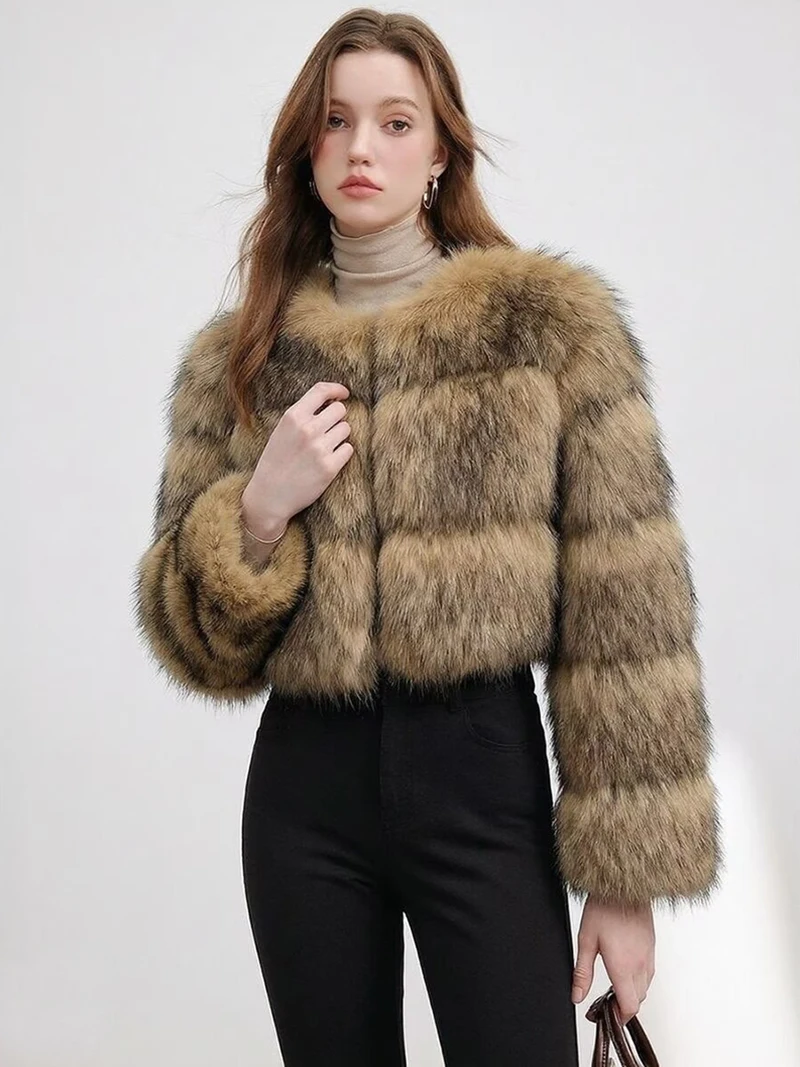 ZADORIN High Quality Cropped Faux Raccoon Fur Coat Woman Winter Fashion O Neck Long Sleeve Fluffy Short Faux Fur Jacket Crop Top 2 ZADORIN High Quality Cropped Faux Raccoon Fur Coat Woman Winter Fashion O Neck Long Sleeve Fluffy Short Faux Fur Jacket Crop Top 2